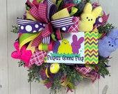 Sugar Bunny Easter Wreath, Easter Peepers, Porch Door Decor, Shelly's Wreaths and More, Mini Sugar Bunnies Door Design, Spring Decor