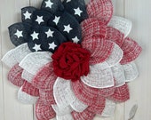 Patriotic Wreath, Flower Shaped Patriotic Wreath, Memorial Day Decor, 4th of July Porch Decor, Veteran Day Wreath, Shelly's Wreaths and More