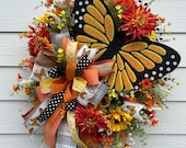 Summer Butterfly Wreath for Front Door, Summer Porch Decoration with Sunflowers, Large Monarch Butterfly Wall Hanger, Garden Decoration