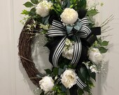Floral Wreath for Everyday with Peonies and Wild Flowers, Seasonal Decorations, Indoor/Outdoor Design, ShellysWreathsNMore