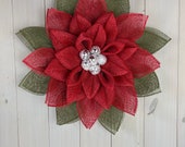 Red Poinsettia Christmas Wreath, Red Holiday Decoration, Poinsettia Design, Christmas Decoration, Indoor/Outdoor Design, ShellysWreathsNMore