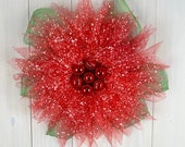 Pixie Poinsettia Flower Wreath,  Christmas Decoration, Door Decor, Porch, RV Decor, Shelly's Wreaths and More, Seasonal, Holiday Creations