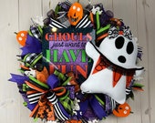 Halloween Wreath with Ghost and Ghouls, Whimsical Front Porch Decoration, Halloween Decorations, Fall Decorations, Ghost Wreath, Ghoul Decor