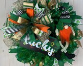 St. Patrick’s Day Wreath with Lucky Leprechan, Irish Pride Decorations, Emerald Green St. Patty’s Decor, Porch Decor, ShellysWreathsNMore