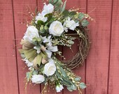 Wedding Wreath with White Roses and Stephanotis Blooms, Floral Wreath for Bridal Shower, Indoor/Outdoor Design, ShellysWreathsNMore