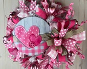 Pink Hearts Valentine’s Day Wreath, Hearts Valentine’s Door Decor, Farmhouse Valentine Day Wreath, IndoorOutdoor Design, ShellysWreathsNMore