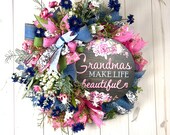 Grandmother Wreath with Florals, Grandparents Day Wreath, Floral Wreath, Year Round Wreath, Porch Decorations, Front Door Decor, Home Decor