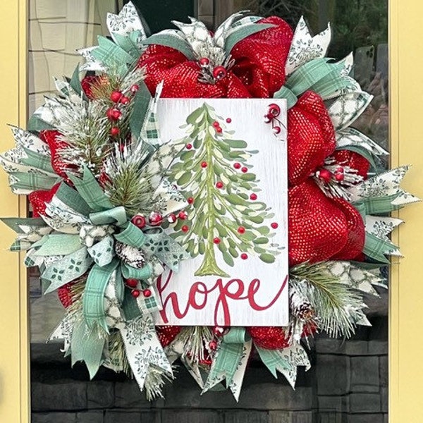Christmas Wreath, Carla Grogan Hope Sign, Xmas Decoration, Door Decor, Porch Design, Shelly's Wreaths and More, Seasonal, Holiday Creations