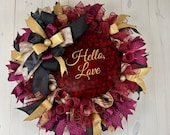 Hello Love Valentine's Day Wreath, Deco Mesh Design, Door and Porch Decor, Shelly's Wreaths and More, February 14th Design, Lover's Gift