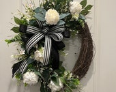 Floral Wreath for Everyday with Peonies and Wild Flowers, Seasonal Decorations, Indoor/Outdoor Design, ShellysWreathsNMore