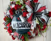 Humorous Welcome Wreath, Funny Welcome Wreath, Red and White Geraniums Design, Indoor/Outdoor Design, ShellysWreathsNMore
