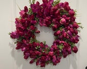 Deep Pink Spring Tulip Wreath, Easter Tulip Wreath, Spring Flower Door Decorations, ShellysWreathsNMore
