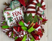 Santa’s Elf Christmas Wreath, Fun Size Elf Wreath, Red and Green Holiday Decorations, Indoor/Outdoor Design, ShellysWreathsNMore