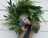 Neutral Natural Greenery Wreath for Everyday, Porch Decorations, Indoor/Outdoor Design, Minimalist Greenery Wreath, Year Round Design