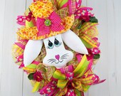 Country Easter Bunny Wreath, Handmade Bunny Head Wreath, Deco Mesh Design, Porch Door Decor, Shelly's Wreaths and More, Spring Easter Design