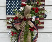 Patriotic Flag Door Hanger, Old Glory Flag Wreath, Memorial and Veterans Day Decor, 4th of July Front Door Decor, Stars and Stripes Design