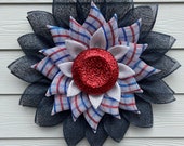 Patriotic Wreath in the Shape of a Flower for your Front Door, Red White and Blue Sunflower, 4th of July Wreath, Summer Porch Decoration,