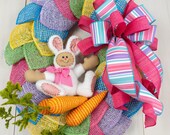 Country Easter Bunny Wreath, Handmade Bunny, Egg-Shaped Poly Burlap Design, Door Decor, Shelly's Wreaths and More, Spring Easter Design