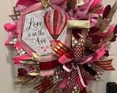 Valentine’s Day Wreath with Glittered Hearts and Gold Leaves, Valentine Door Decor, Valentine Day Wreath, IndoorOutdoor Design