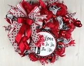 Love Is In The Air Valentine's Day Wreath, Deco Mesh Design, Door and Porch Decor, Shelly's Wreaths and More, February 14th, Gift for Lover