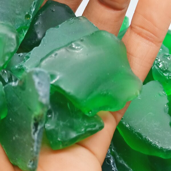 GREEN Emerald Glass, Vintage Frosted Glass - Raw Material - Craft supplies