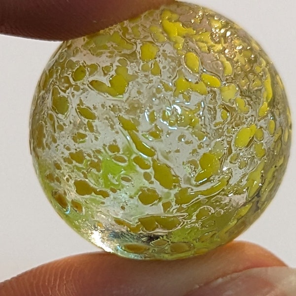 24mm Yellow Embossed STARDUST Speckled Confetti Marble- Clear Glass Spotty Marble- Vintage Marble Glass - Yellow Round Glass - Craft Supply