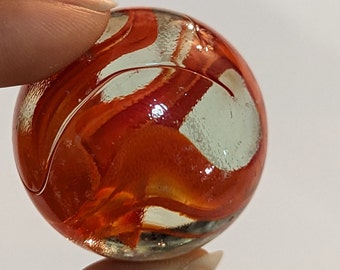 Grand marbre orange tourbillonnant de 36 mm - GEM boule de verre sphérique de 36 mm - Marbre de verre vintage - Verre rond - Fournitures créatives
