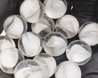 15mm White Swirled Marble - Clear Glass GEM