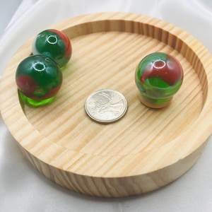 GREEN/WHITE/RED German Glass Marble - Green Tint Base Sphere Glass 24mm  - Vintage Marble Glass - Craft Supplies