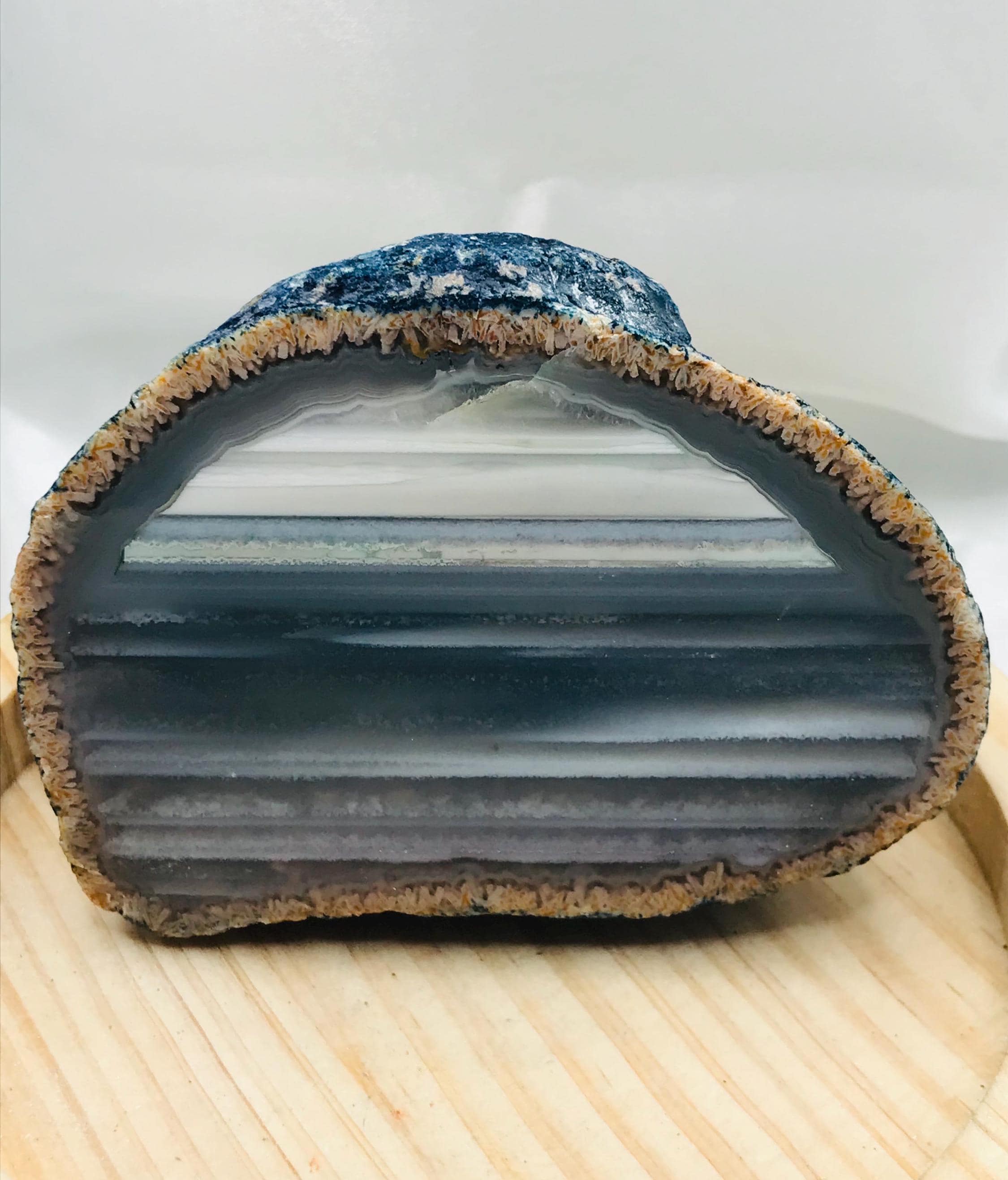 ブルーアゲートクォーツ、アゲートジオードスライス、天然水晶（249g