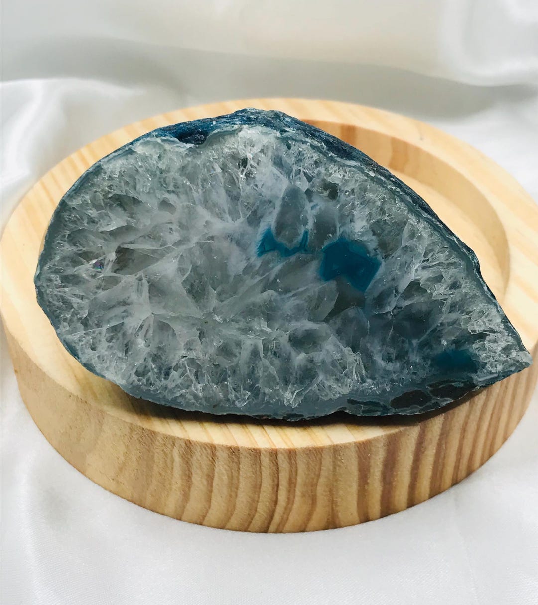 ブルーアゲートクォーツ、アゲートジオードスライス、天然水晶（336g