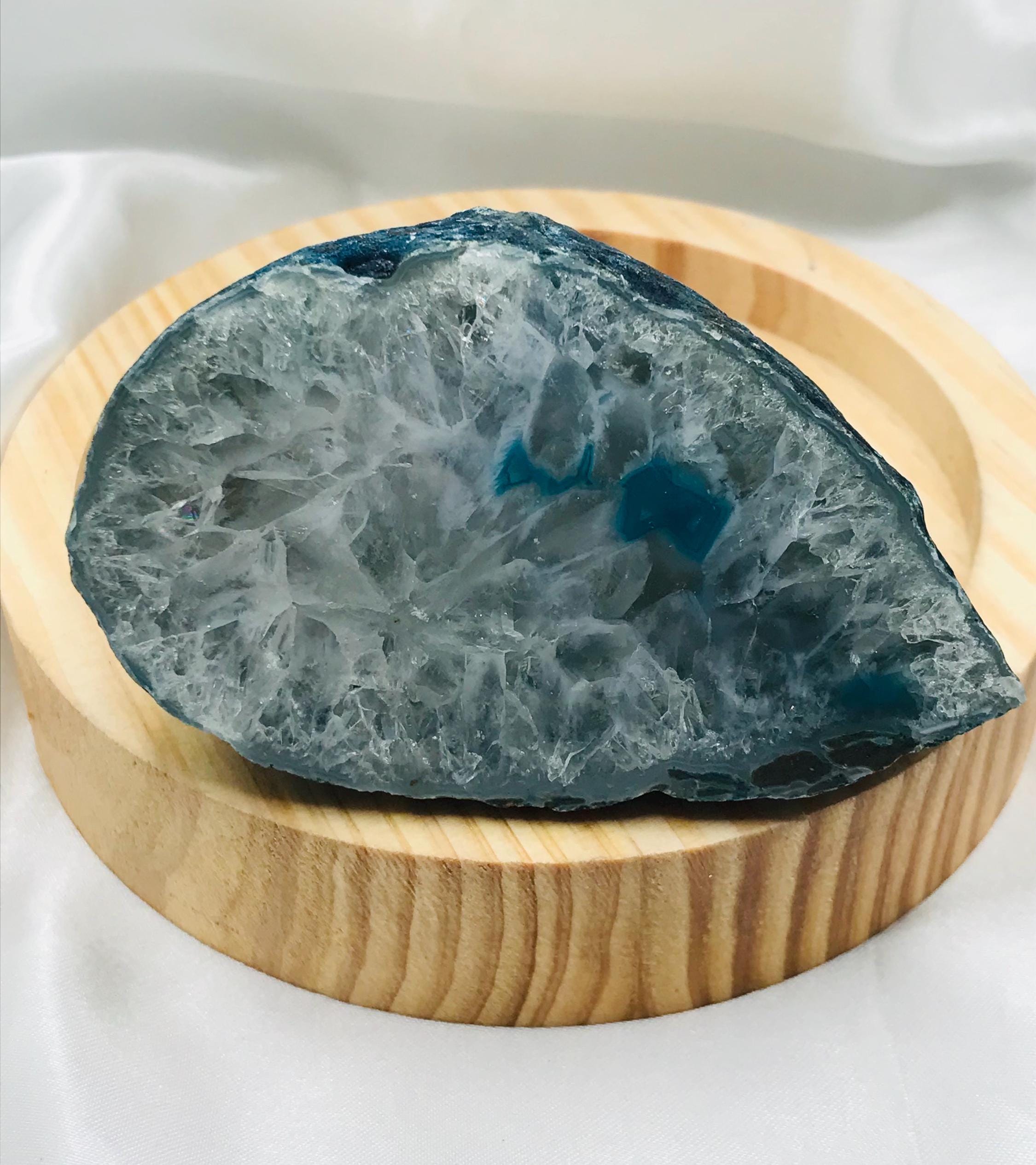 ブルーアゲートクォーツ、アゲートジオードスライス、天然水晶（336g