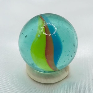 RED/BLUE/YELLOW Swirl Glass Marble - Green Tint Base Glass Sphere - Vintage Marble Glass 25mm- Round Glass - Craft Supplies