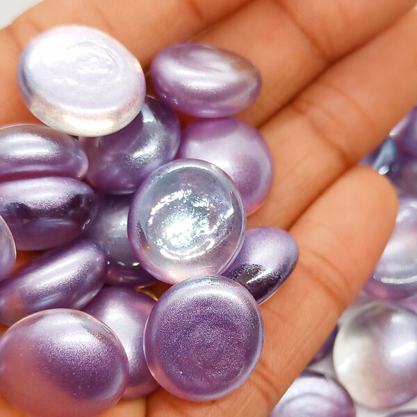 10 pcs Semi-Opaque Satin Purple Colored Cabochons/Pebbles  Glass GEMS - Craft Supplies