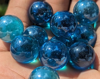 15mm- 5 pcs Blue Glass Marbles - Blue Sphere Glass Gems - Craft supplies