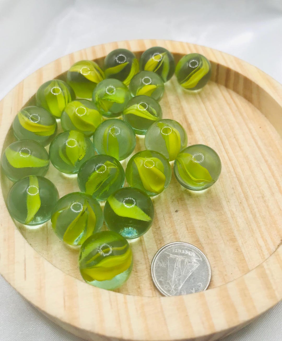 YELLOW Swirl Glass Marbles - Cat's Eye Green Tint Base Glass - Vintage ...