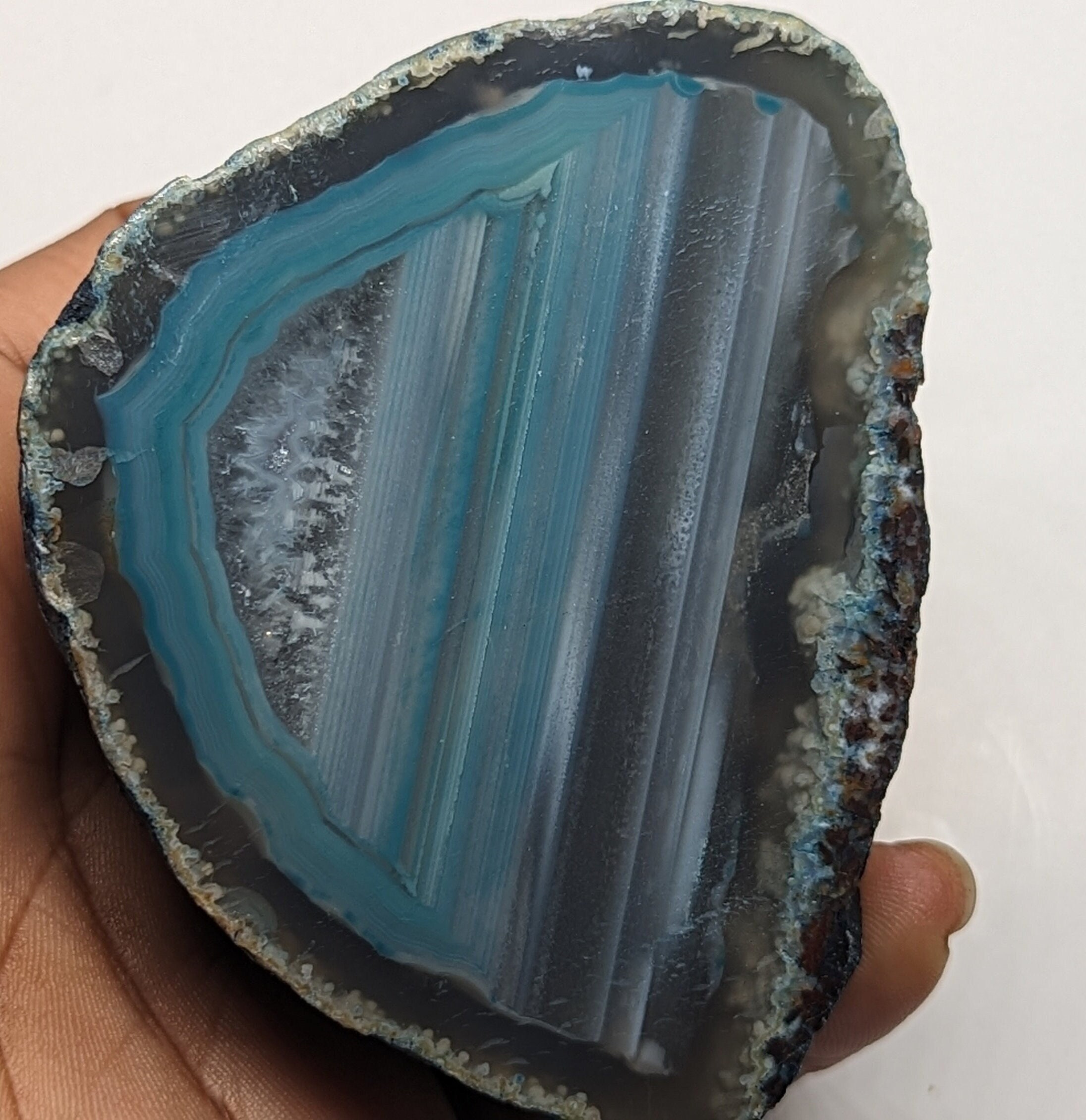 ブルーアゲートクォーツ、アゲートジオードスライス、天然水晶（268g