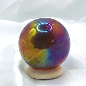 Brown FIRE POLISHED Glass Marble - Brown Tint Base Glass Sphere 29mm - Vintage Rainbow Marble Glass - Craft Supplies