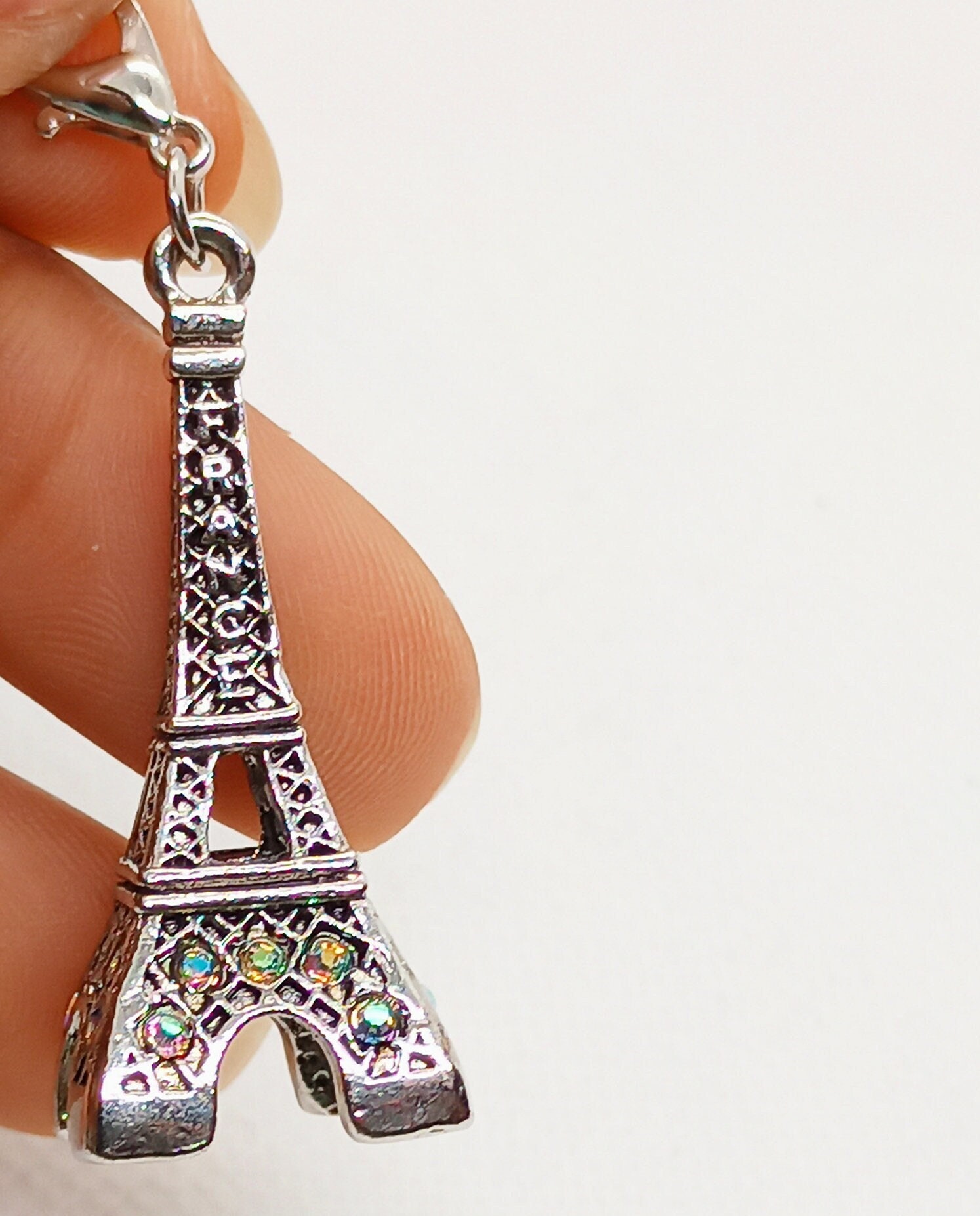 エッフェル塔チャーム、アンティークシルバー/ラインストーン