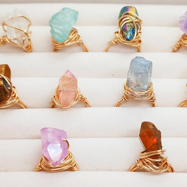 HANDMADE CRYSTAL Wire Wrapped Rings, Raw  QUARTZ Ring, Crystal Wire Wrapped Rings, Boho Rings, Raw Stone Ring - Healing Crystals Rings