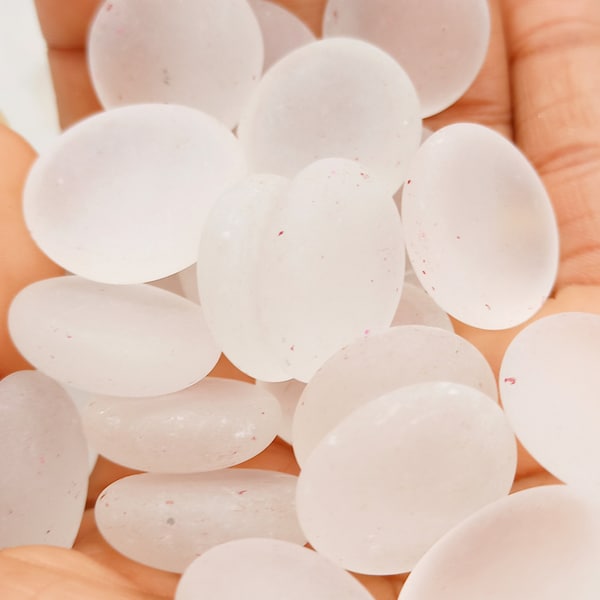 THREE (3) White Sea Glass - Vintage Frosted Glass Pebbles - Craft supplies