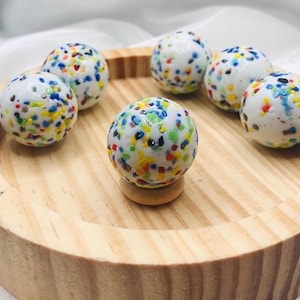 WHITE RAINBOW Glass Sphere - Rainbow Confetti Glass Marble - Vintage Glass Marble 24mm- Craft Supplies