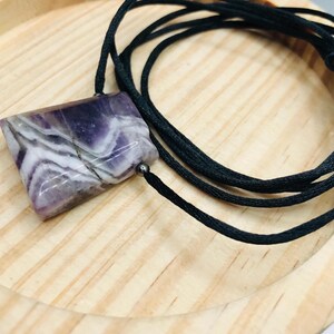 AMETHYST Chevron Crystal Quartz Necklace, Adjustable Black Nylon Cord Necklace, Natural Gemstone Pendant - Craft Supplies