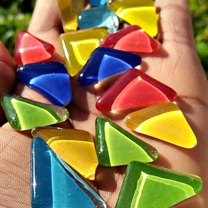 GLASS MOSAIC Tiles, Glass Mosaic, Cobblestones Triangle Glass Tiles, Geometric Tiles, Triangular Tiles - Craft supplies