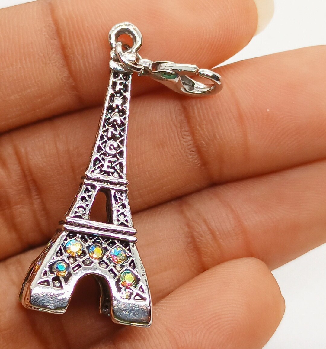 エッフェル塔チャーム、アンティークシルバー/ラインストーン
