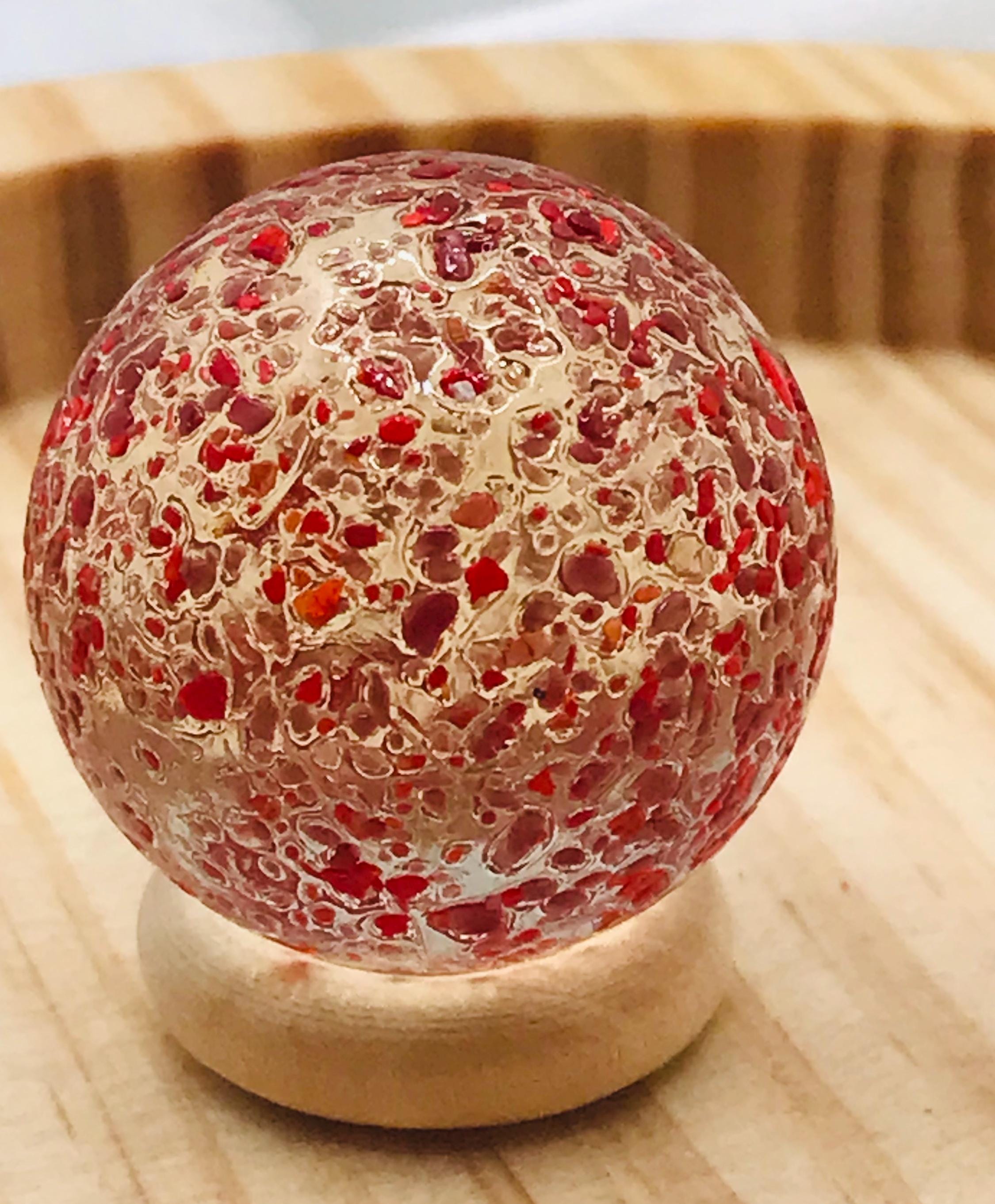 RED Spotty Embossed Glass Marble - Clear Base Tint - Vintage