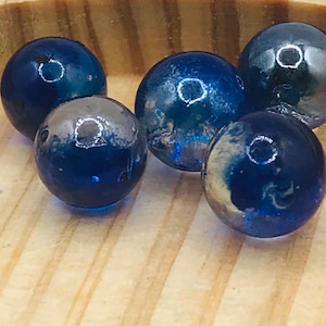 Cobalt Blue Glass Marbles - Vintage 10mm BLUE/Clear Base Tint Sphere - Craft Supplies