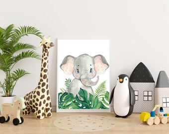 Baby Elephant Print, Safari Baby Animal Nursery, Nursery Art, Baby Safari Animal Prints, Wall Art, Elephant Printable Baby Animals Art