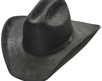 Chapeau De Cowboy Vintage En Cuir Suédé Noir - Fabriqué En Australie - Taille 54 Cm (tour Intérieur)