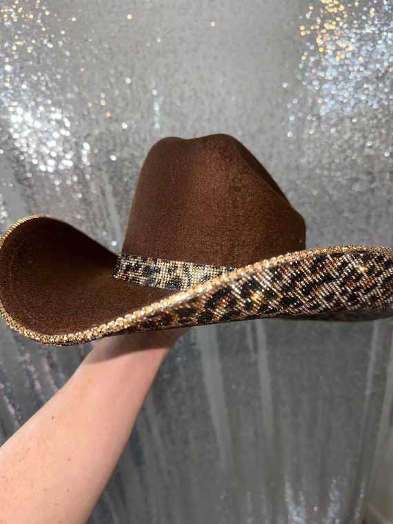 Brown Felt Cowboy Hat With Leopard Rhinestones - Etsy display picture 3